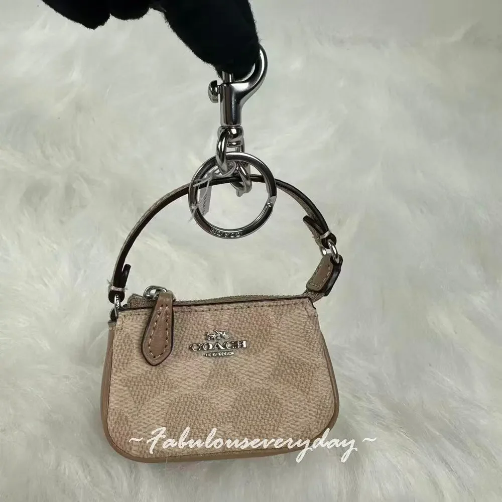 Coach Mini Nolita Bag Charm In Signature Canvas CX067 Silver Sand Taupe NWT